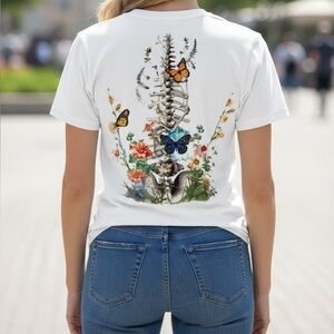 NWOT grow through what you go through double sided floral butterfly white tee